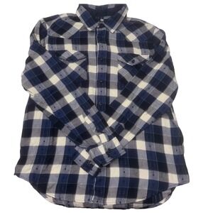 FRYE | Men's Size Large | Blue Cream Plaid Long Sleeve Button Up Flannel Shirt